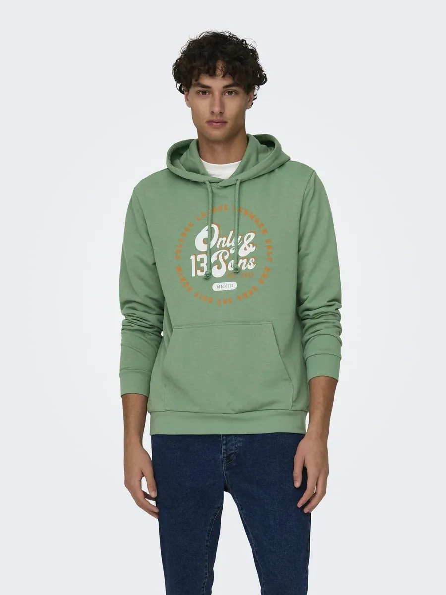 

Толстовка ONLY & SONS с капюшоном "ONSLENNY REG VINTAGE PRINT HOOD SWEAT", зеленый