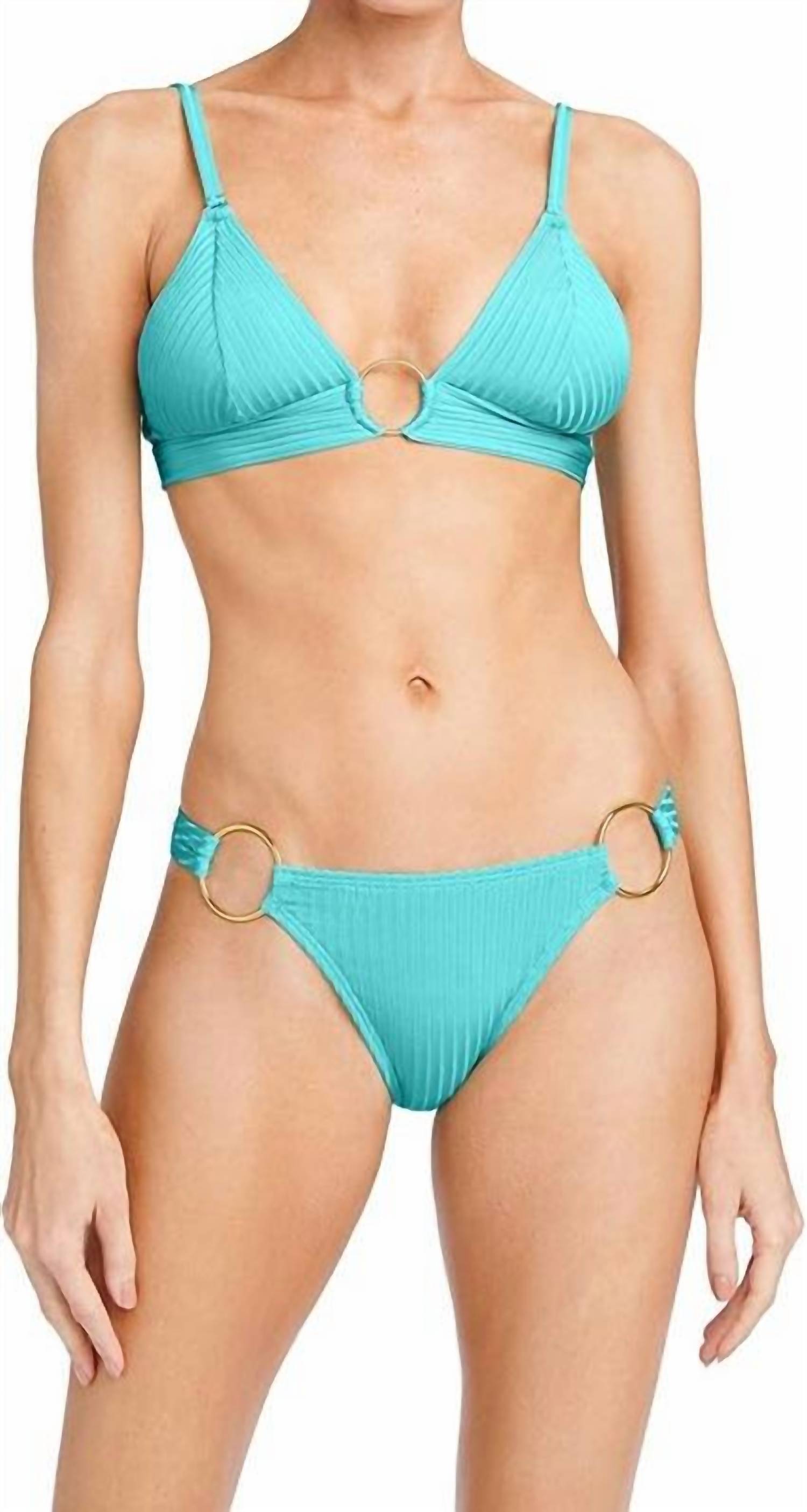 

Купальник бикини Yasmine Ring Side с дерзкими полосками цвета морской волны Robin Piccone, аква