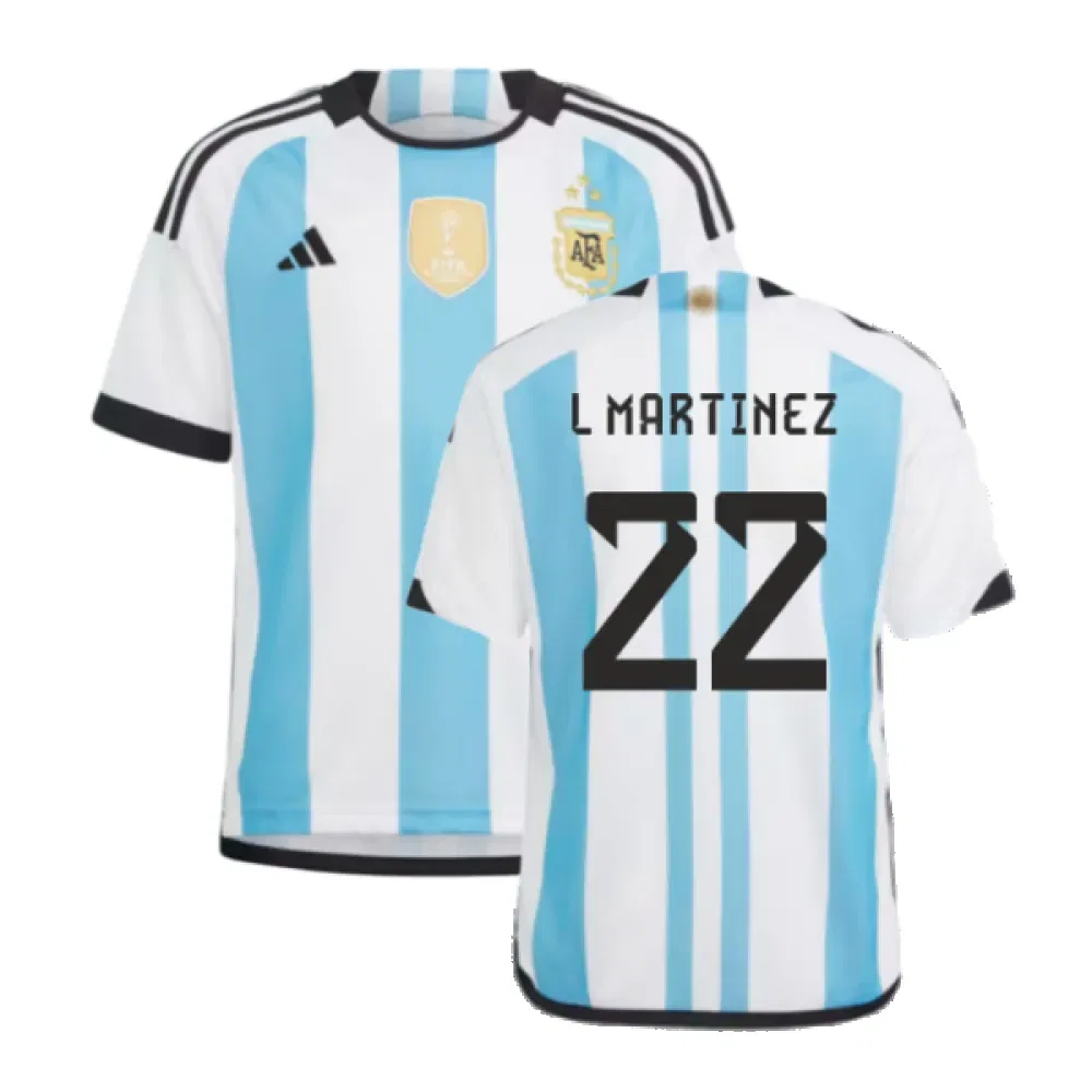 Детская футболка Argentina 2022 World Cup Winners Home L Martinez 22, синий
