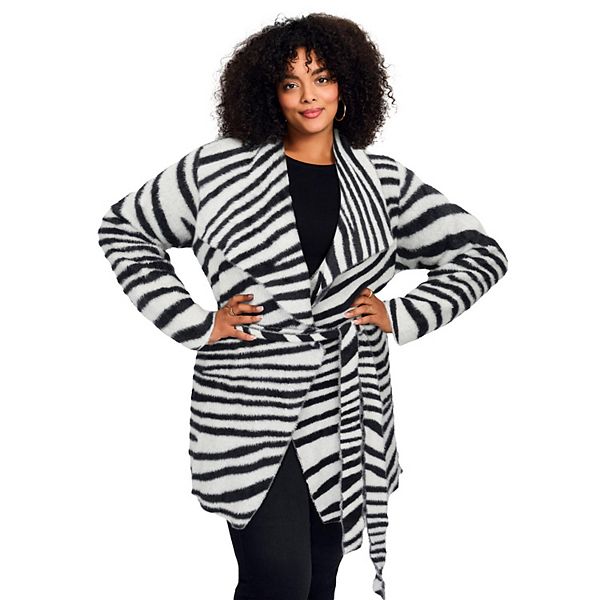 

Женский кардиган с запахом plus size Avenue, Black White Zebra