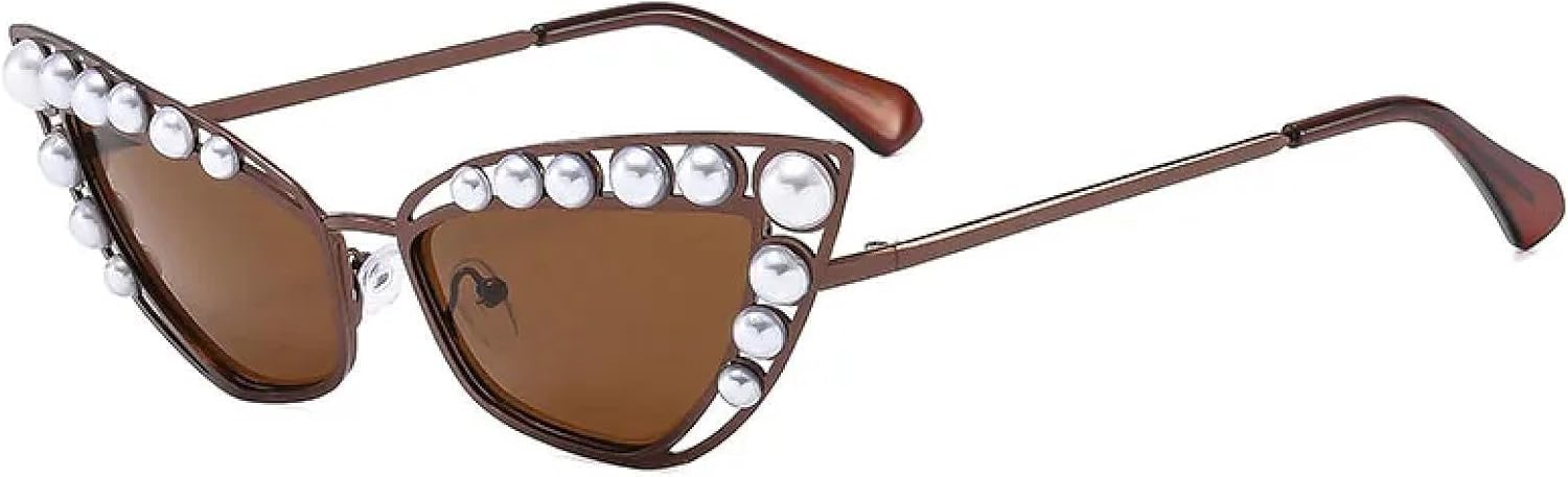 

Модные роскошные металлические солнцезащитные очки «кошачий глаз» для женщин и мужчин, трендовые для активного отдыха, уличной фотографии, защита от УФ-излучения UV400 TKKTLLT, Brown Brown