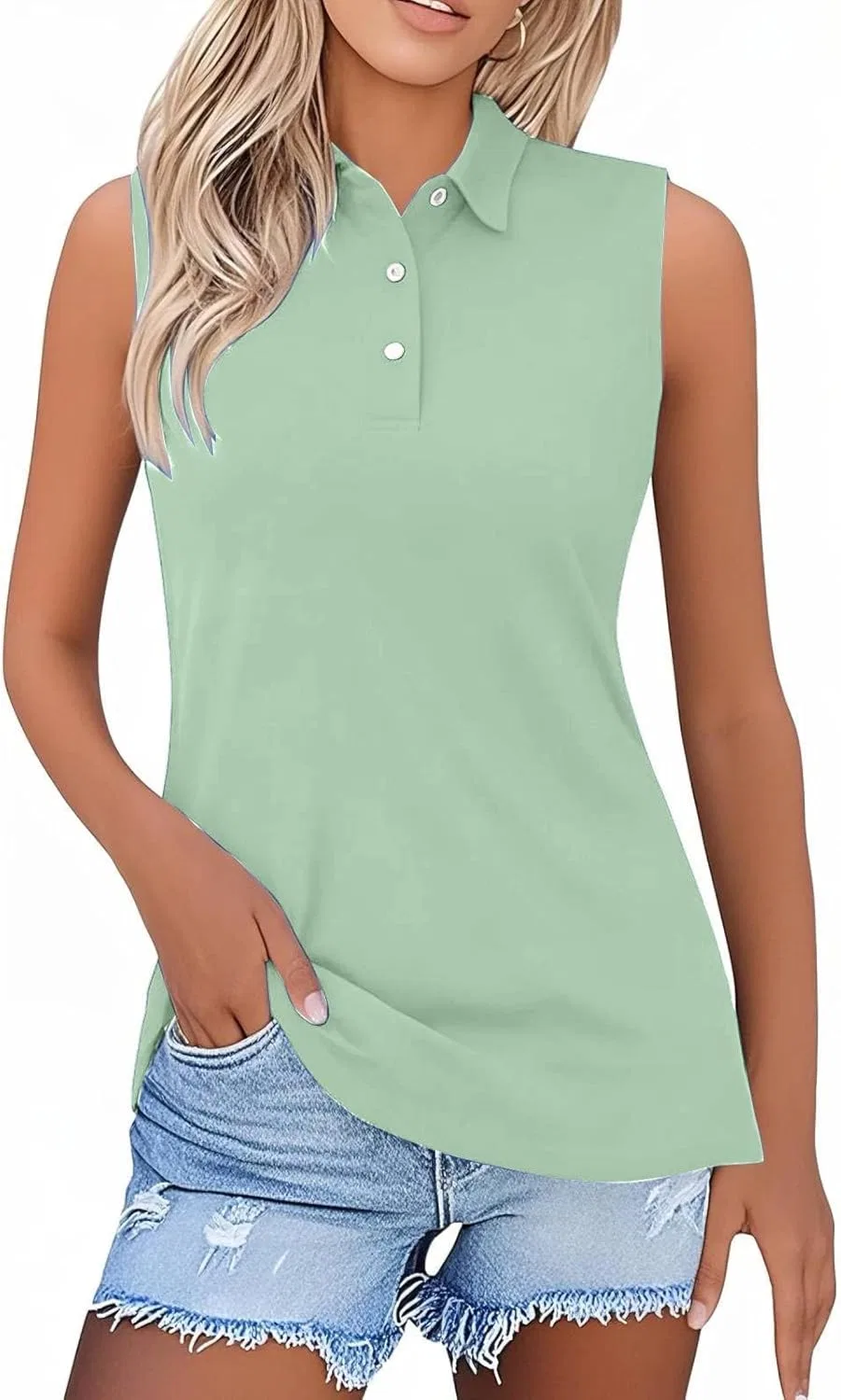 Женский теннисный топ без рукавов, поло, Mint Green