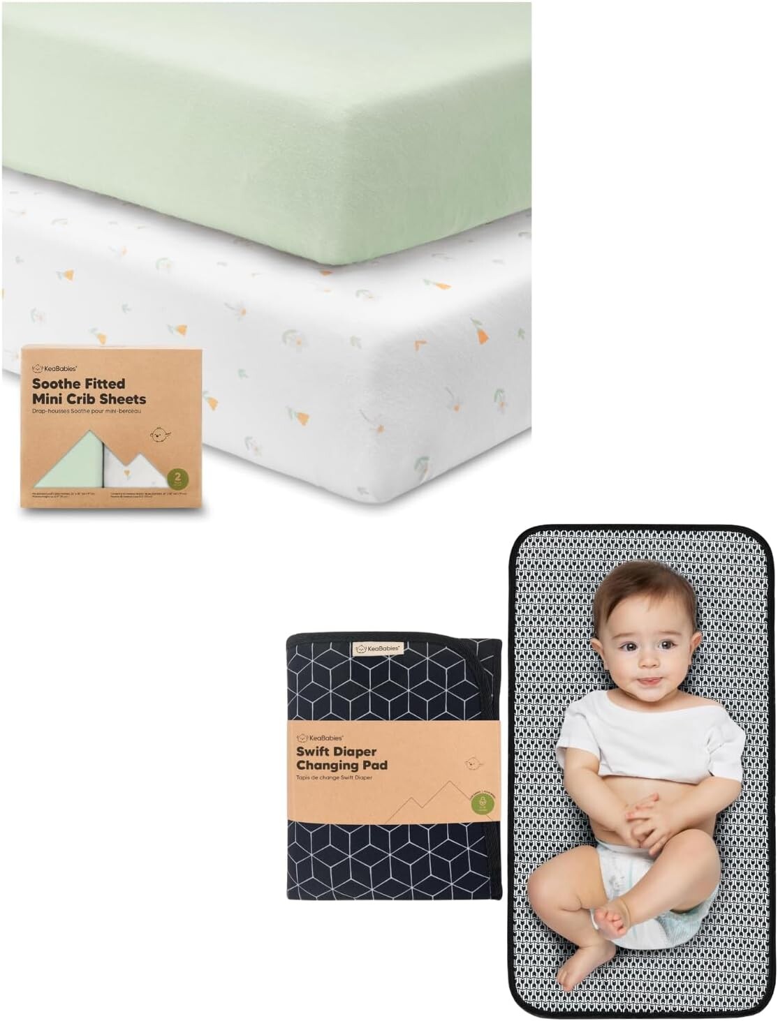 

Комплект мини-простыней для кроватки Keababies из 2 штук