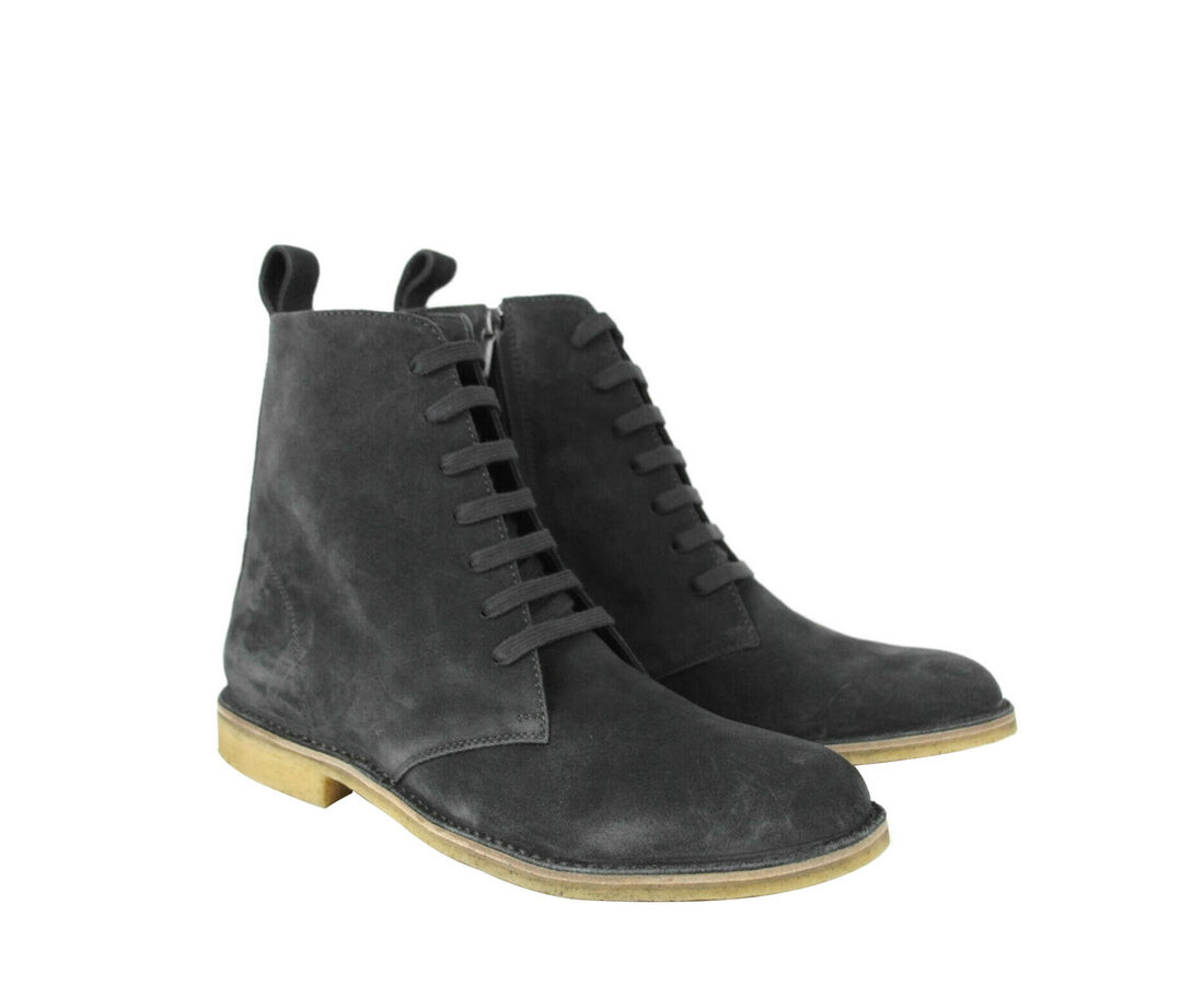 

Мужские замшевые ботинки Bottega Veneta на шнуровке с боковой молнией, цвет Dark Gray