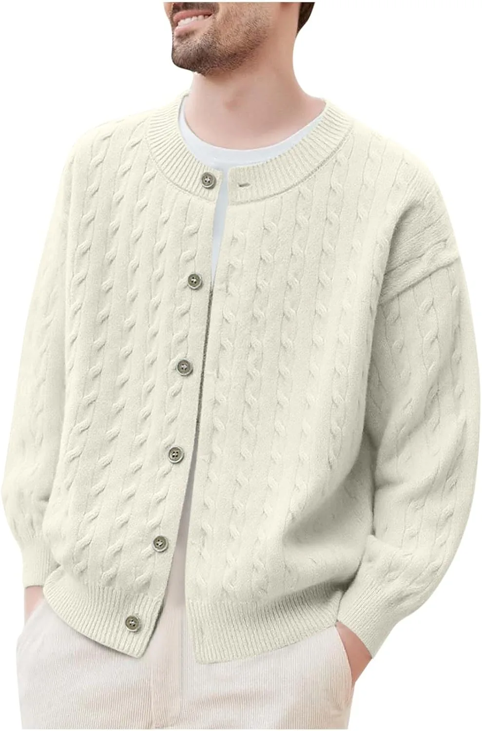 

Мужской кардиган с длинными рукавами и воротником-экипаж