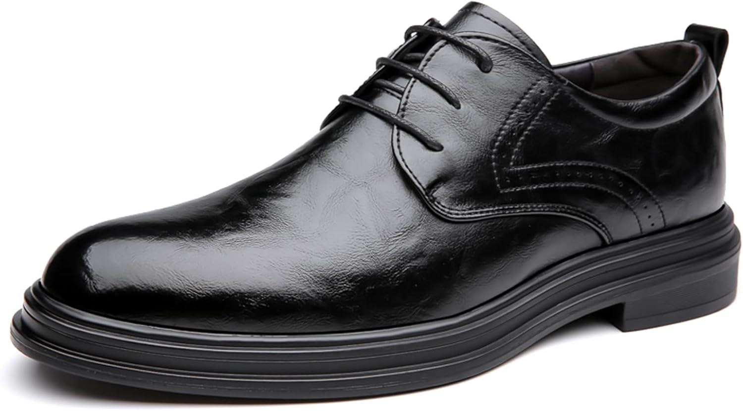 

Мужские кожаные туфли с шнуровкой на платформе, оксфорды с круглым блестящим носком, низкий каблук-кирпич, противоскользящие, для официальных мероприятий, офиса, свадеб, вечеринок, свиданий, повседневной носки и деловых событий Tixewsjh, черный