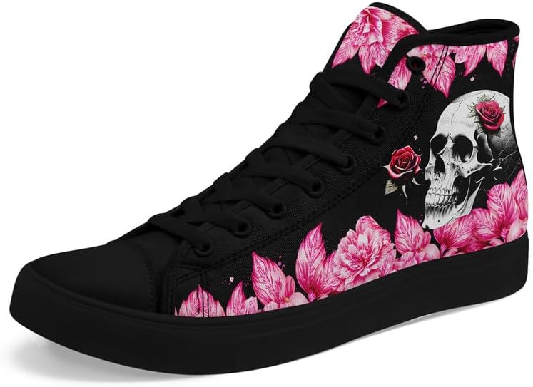 Крутые индивидуальные кроссовки Skull High Tops из холщовой ткани для мужчин и женщин, классические с шнуровкой, готический стиль, повседневные холщовые кроссовки Coolcustomize, Color22