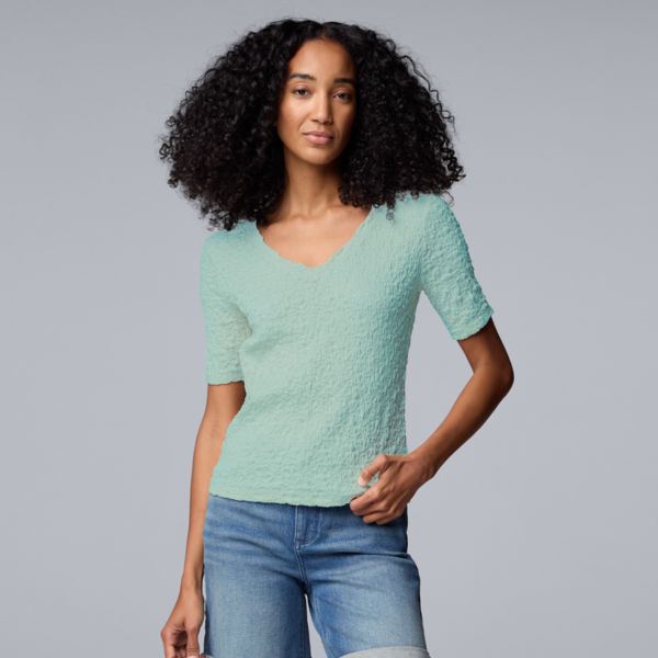 

Женский топ с V-образным вырезом и коротким рукавом в сборку Simply Vera Vera Wang, цвет water pattern