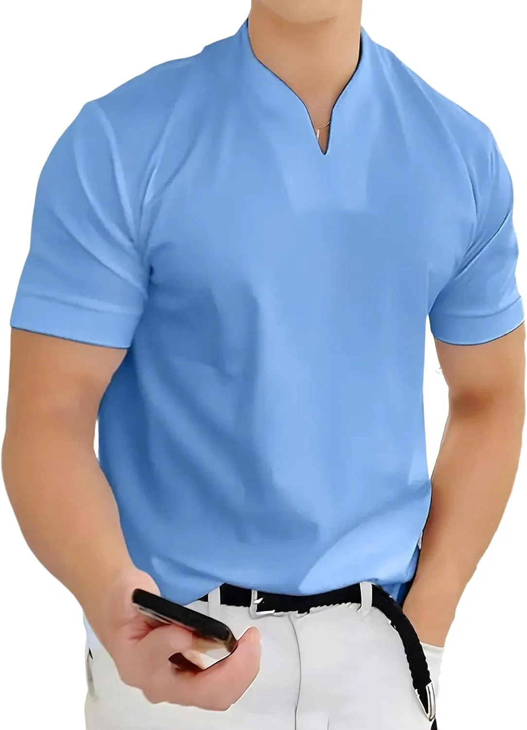 Мужская футболка V-образный вырез, облегающая, Generic, Sky Blue