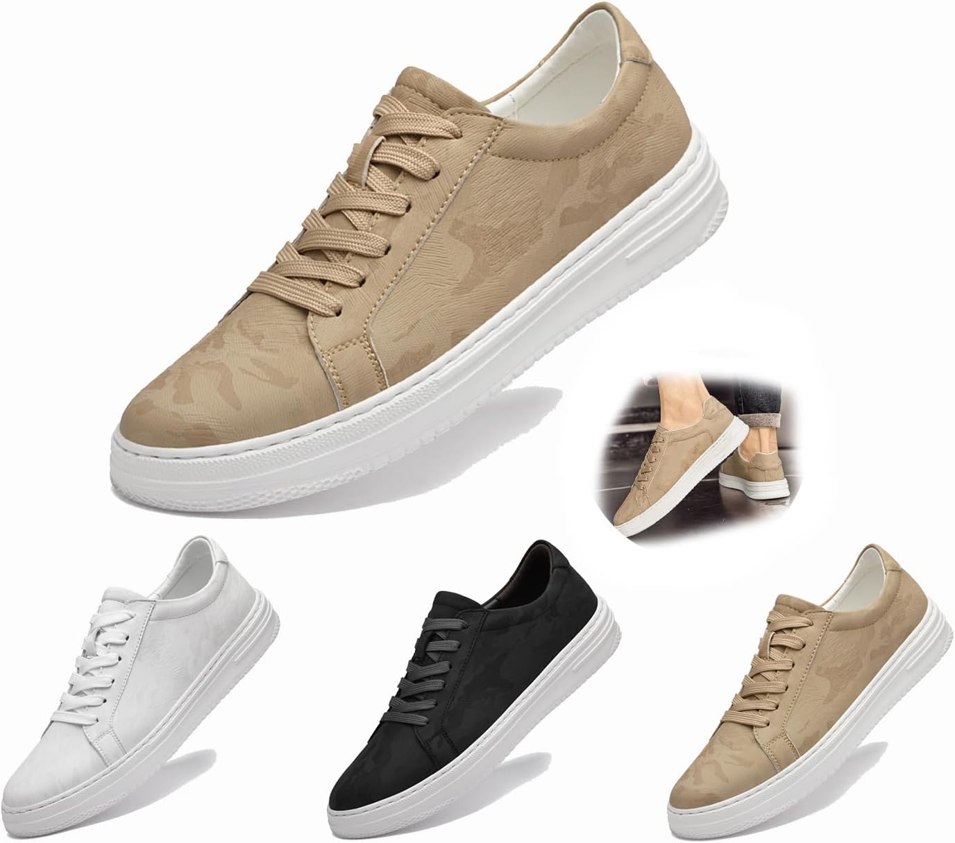 

Мужские кроссовки - стильные кожаные туфли с скрытой стелькой, дышащие, легкие, противоскользящие для работы, прогулок и вождения Generic, бежевый