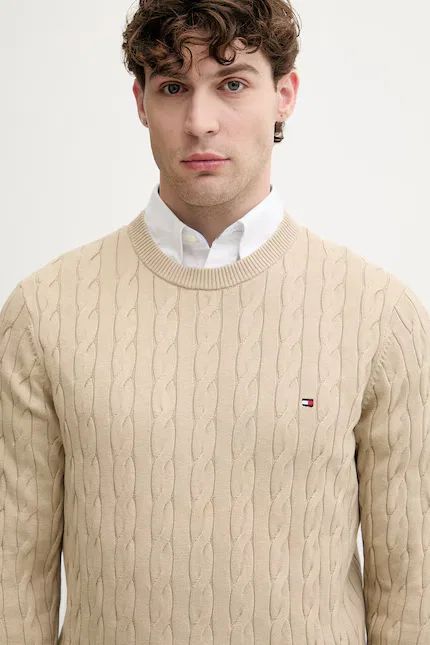 Свитер классический из хлопка Tommy Hilfiger, бежевый — фото 4