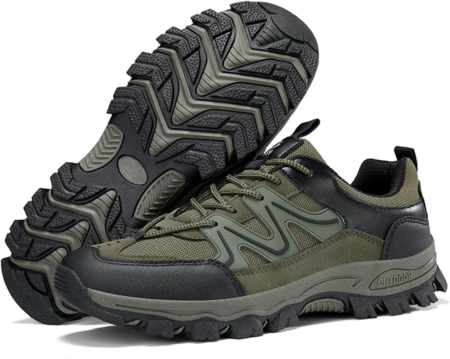 

Мужские дышащие походные кроссовки на шнуровке с нескользящей подошвой, округлый носок, толстая подошва, износостойкие и удобные повседневные спортивные обувь, подходящие для пеших походов, альпинизма и кемпинга Qaoterod, зеленый