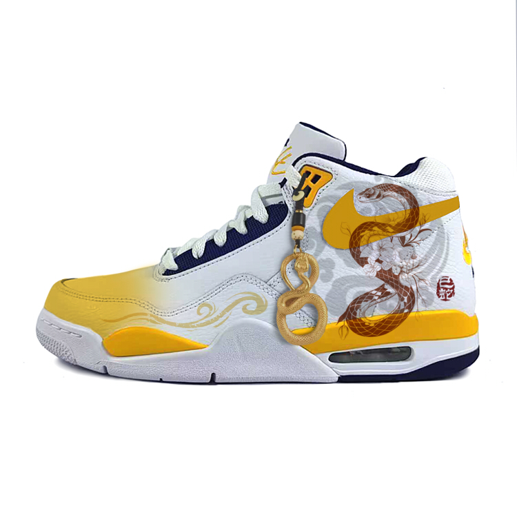 

Nike Легкие кроссовки Flight Legacy с амортизацией, нескользящей и устойчивой к истиранию подошвой, мид-топ, винтажные баскетбольные, мужские, белые и желтые