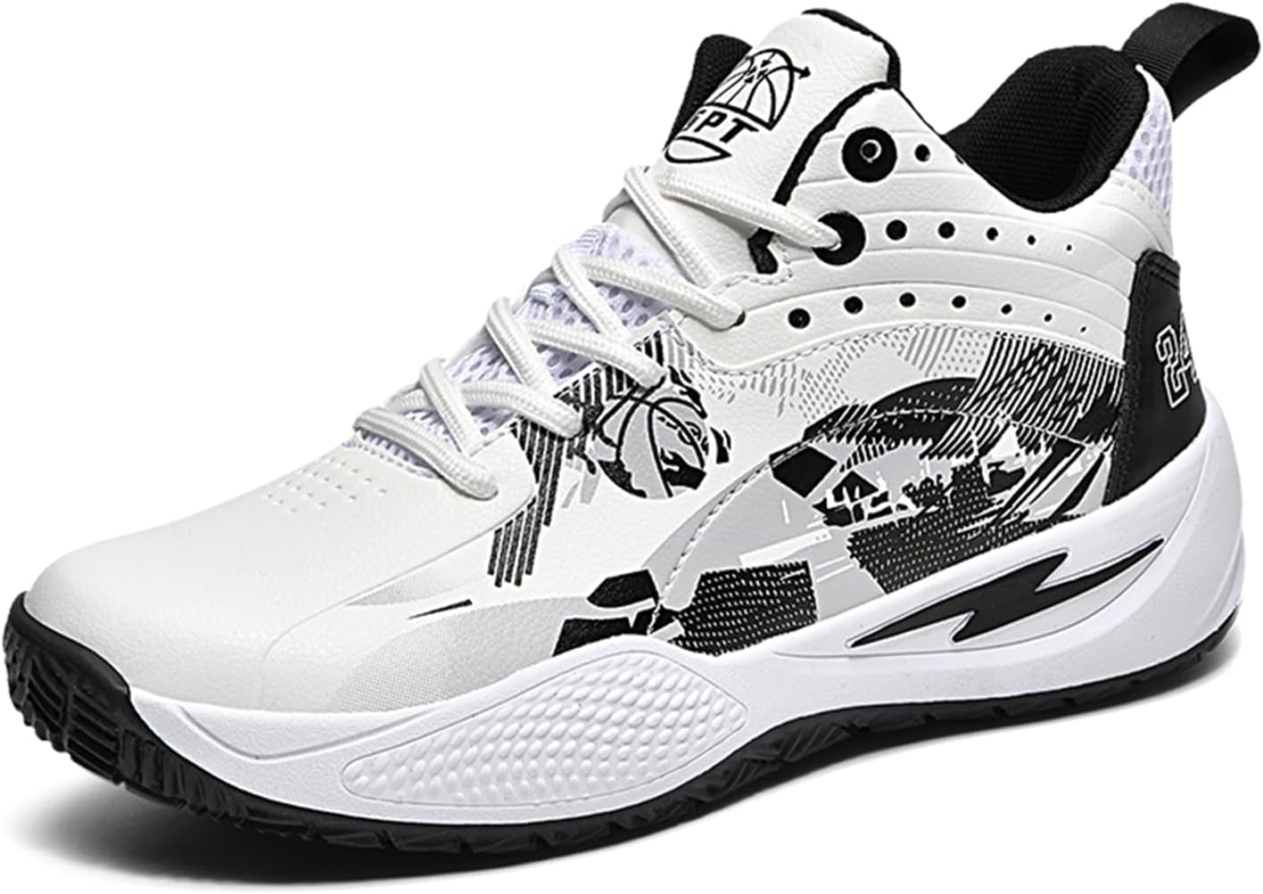 

Мужские высокие баскетбольные кроссовки с сетчатыми шнурками, легкие, противоскользящие и амортизирующие, повседневные спортивные обувь, подходит для бега, ходьбы и занятий в тренажерном зале Qaoterod, черный