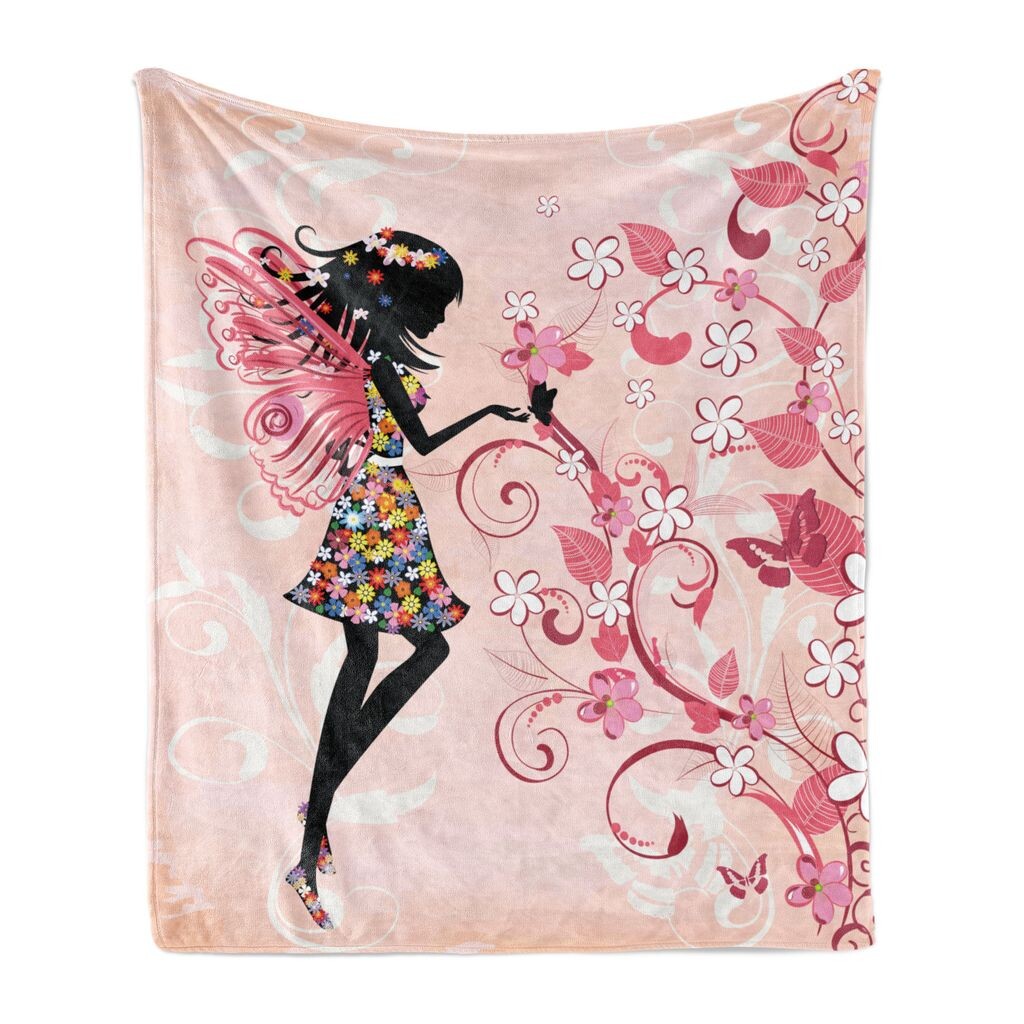 

Мягкое фланелевое флисовое одеяло ABAKUHAUS Flowers, силуэт девушки-ангела, уютный плюш для использования внутри и снаружи, 125 x 175 см, разноцветный