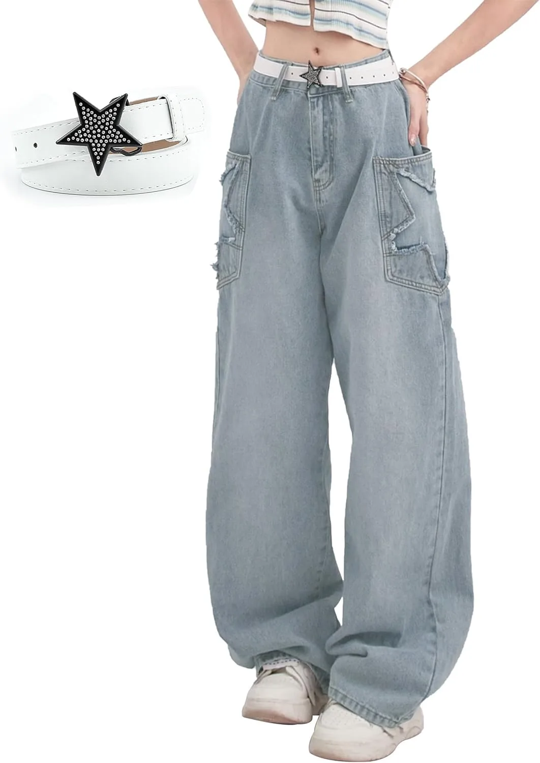 

Женские джинсы baggy Y2K с карманом в виде звезды Sunidol