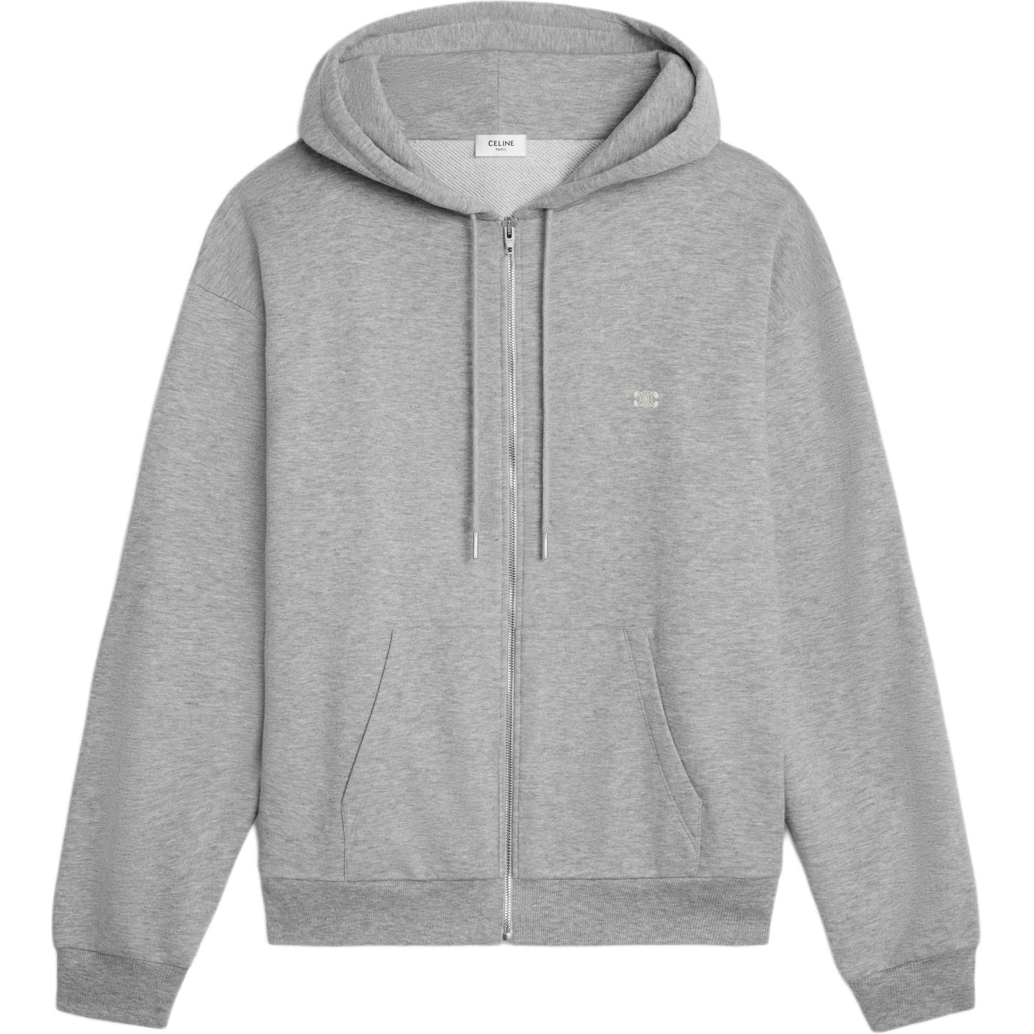 

Свободная толстовка с капюшоном на молнии Triomphe из кашемирового хлопка CELINE, Mixed Gray