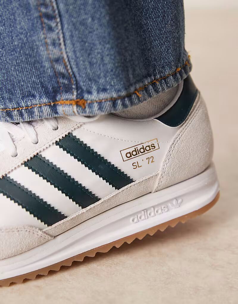 Кроссовки Adidas Originals SL 72 RS белого и темно-зеленого цвета — фото 4