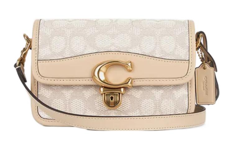 

Студийная кожаная сумка-конверт с текстильными вставками через плечо на пояс COACH цвет слоновая кость белый с бежевым