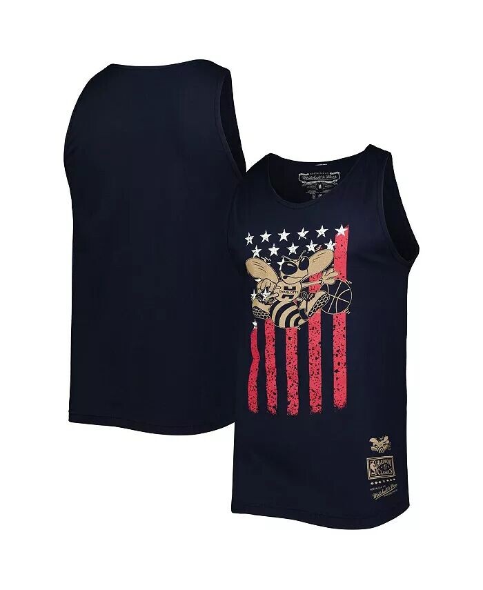 

Мужская темно-синяя майка Charlotte Hornets Hardwood Classics Americana со звездами и полосками Mitchell & Ness