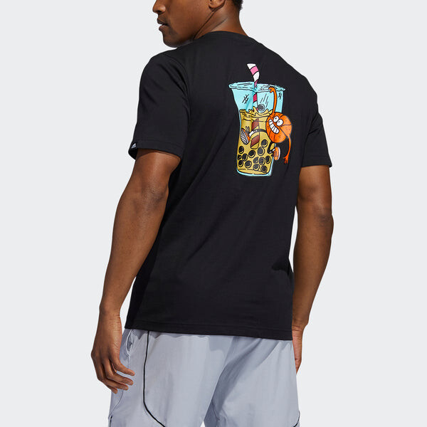 Футболка lil stripe boba funny printing logo basketball sports short sleeve black Adidas, черный — фото 3