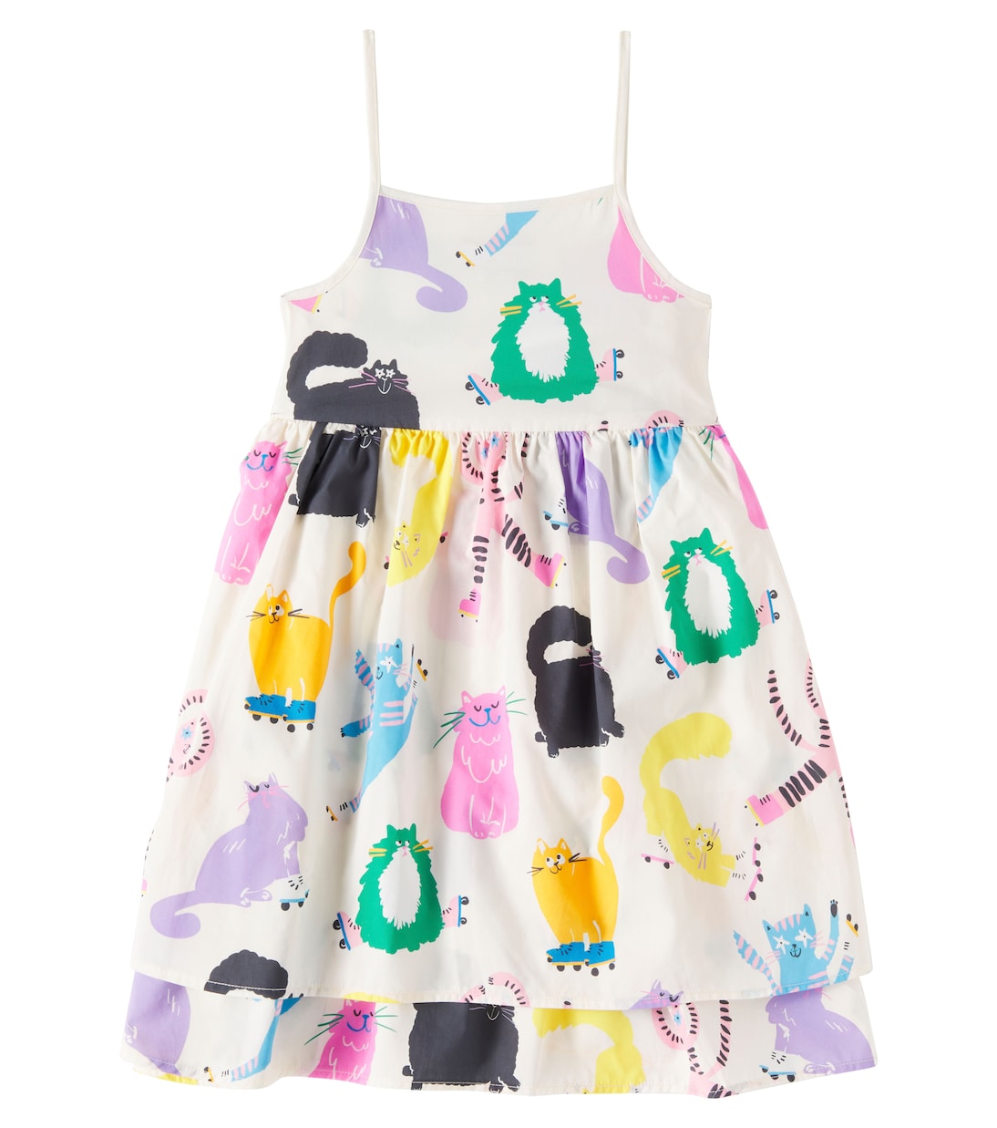 Платье из принтованного хлопка Stella McCartney Kids, Crema/Multicolor