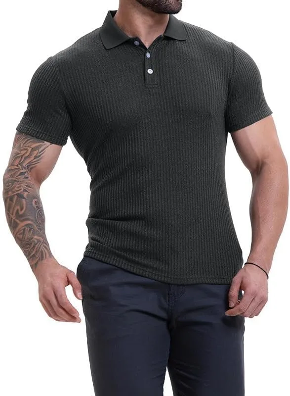 

Футболка-поло Waffle для мужчин, короткий рукав, Slim Fit RODYETQQ