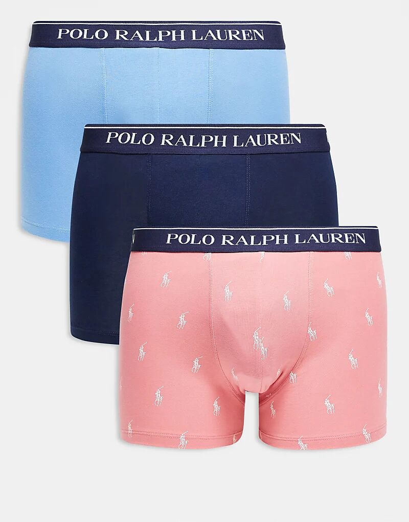 

Комплект из 3 белых классических трусов-боксеров Polo Ralph Lauren с логотипом, однотонных и по всей длине, в розовом, синем и темно-синем цветах