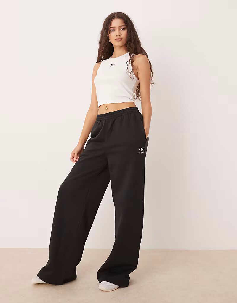 

Широкие флисовые брюки Adidas Originals Essentials черного цвета