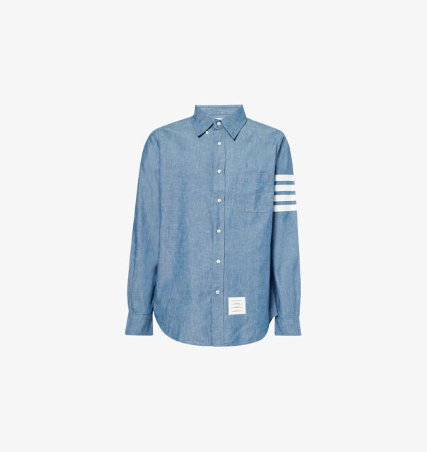 

Рубашка Regular-Fit из хлопка с полосатыми рукавами Thom Browne, синий
