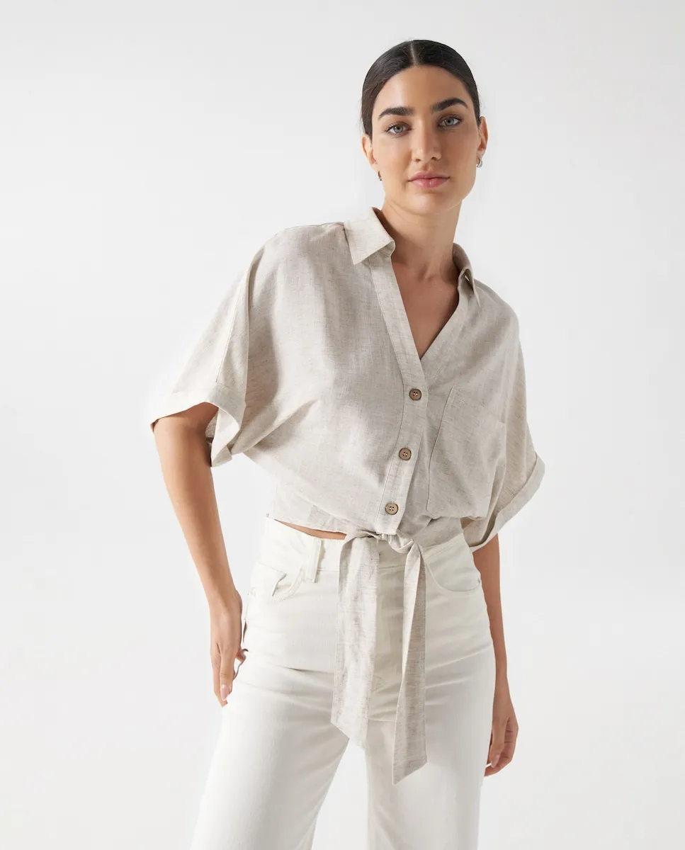 

Женская короткая рубашка с бантом Salsa Jeans, бежевый