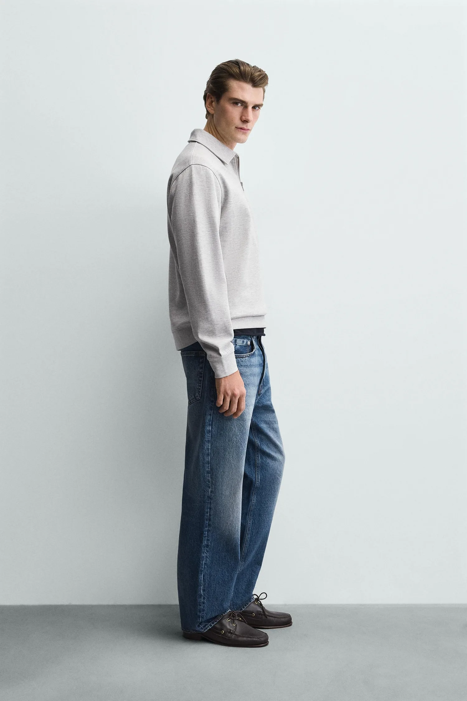 Толстовка-поло из трикотажа с застежкой-молнией Zara, серый — фото 4