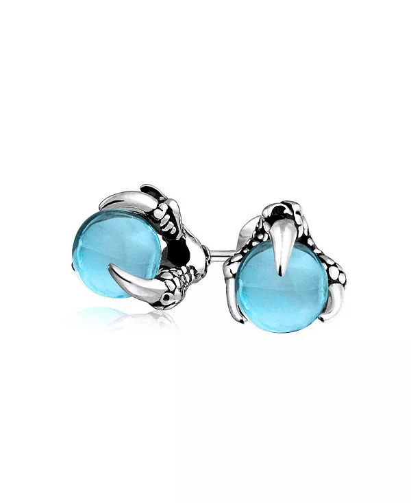 

Серьги-Гвоздики в стиле готического панк-рока с драконьим когтем, аквамариновые, с серебристым оттенком Bling Jewelry, blue