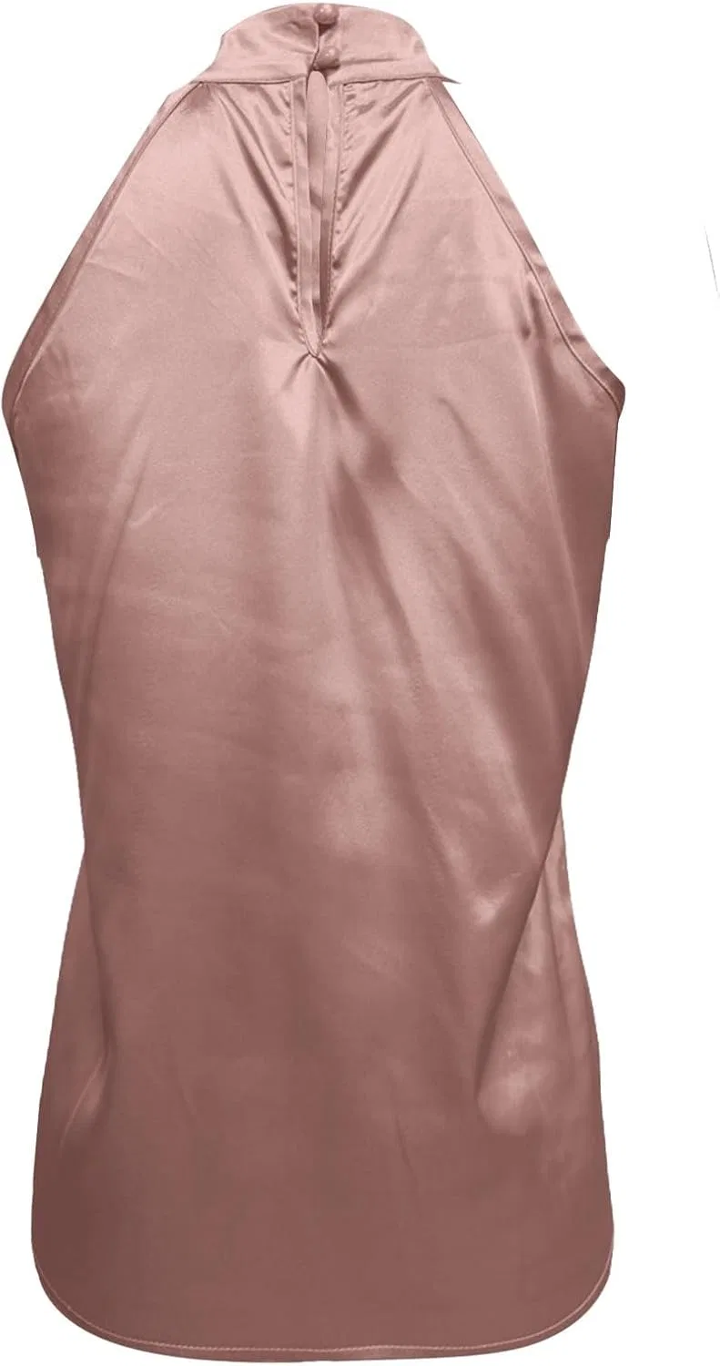 Блуза без рукавов сатиновая Keyhole Back Tank Top, светло-розовый — фото 4