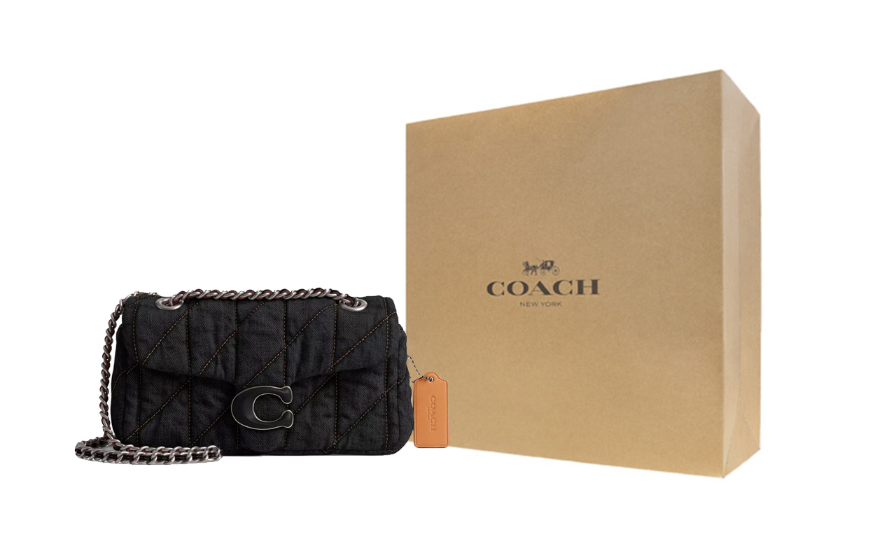 

Coach Портативная сумка через плечо из джинсовой ткани с отделкой из кожи наппа, женская, маленькая, серебристо-черная