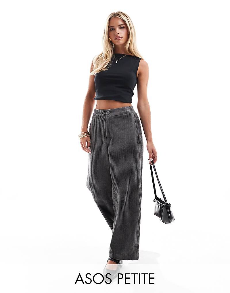 

Вельветовые брюки антрацитового цвета с широким кроем ASOS DESIGN Petite