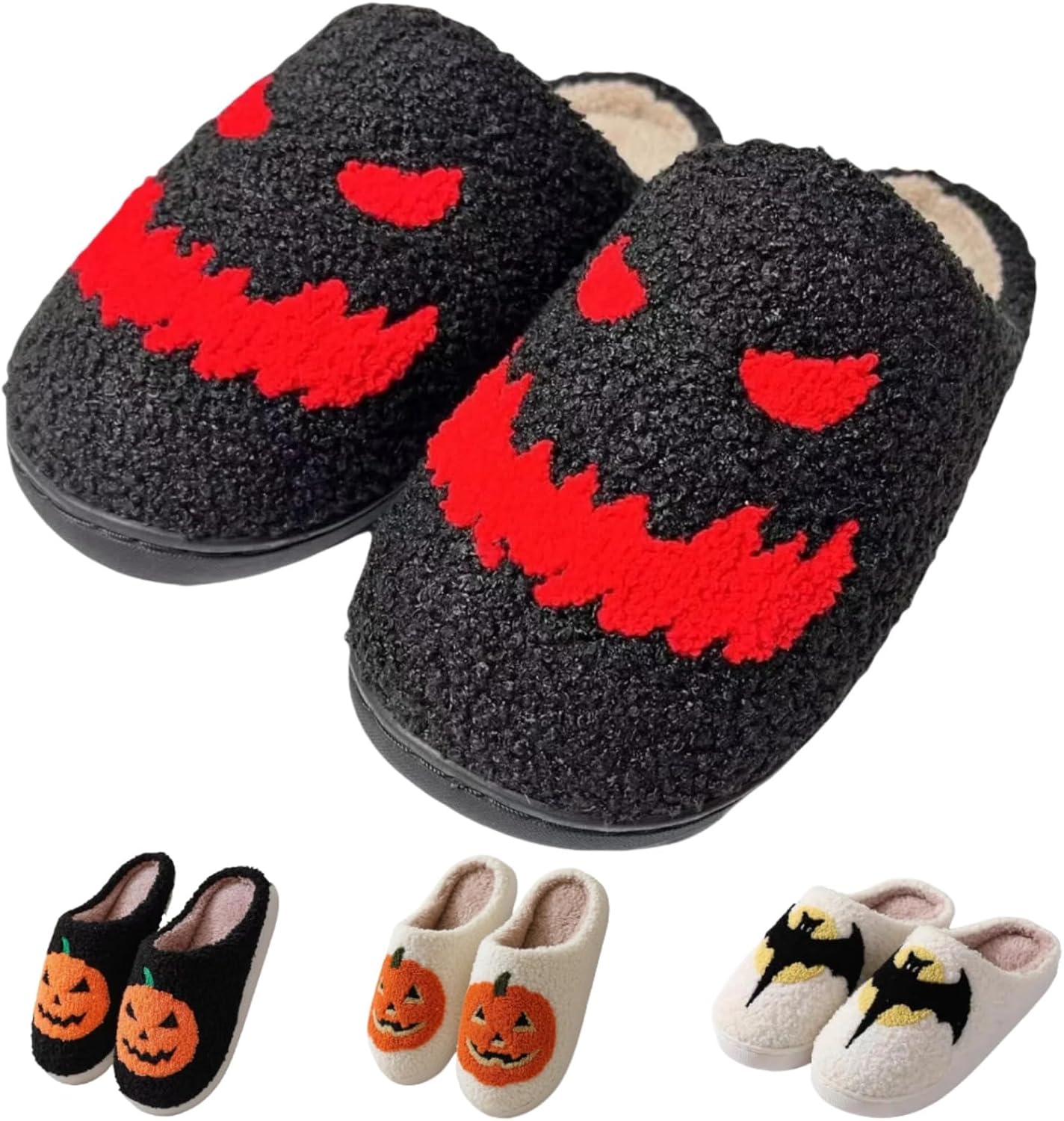 

Тапочки Lacknick из хлопка с Хэллоуинской тематикой для дома, теплые зимние, противоскользящие, забавные, с мягким пуговым дизайном, подарок для пары, Demon Face
