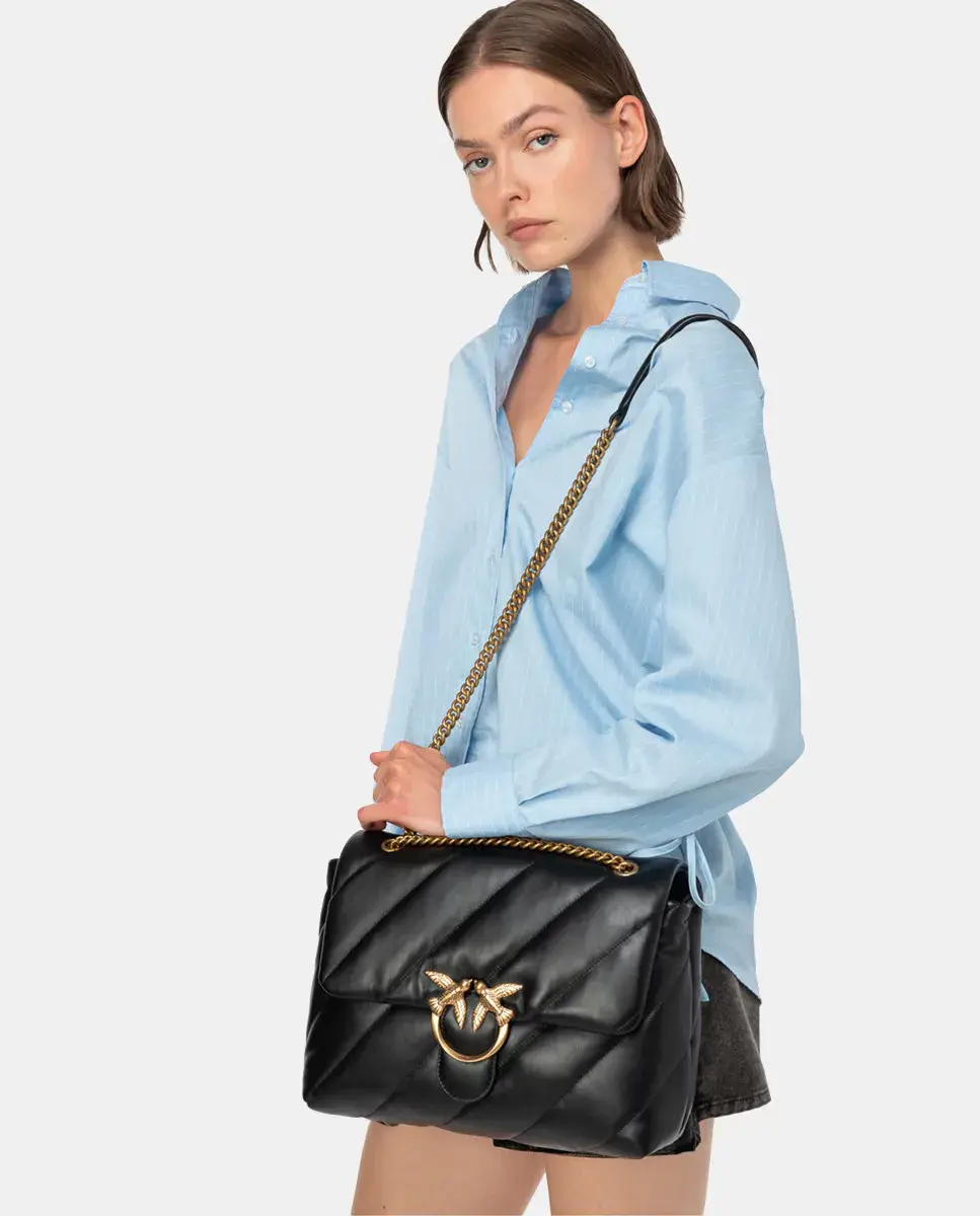 

Большая черная кожаная сумка через плечо Classic Love с клапаном Pinko