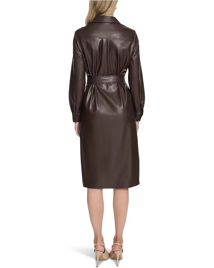 Платье Calvin Klein PU Leather Shirtdress, Coffee Bean — фото 2