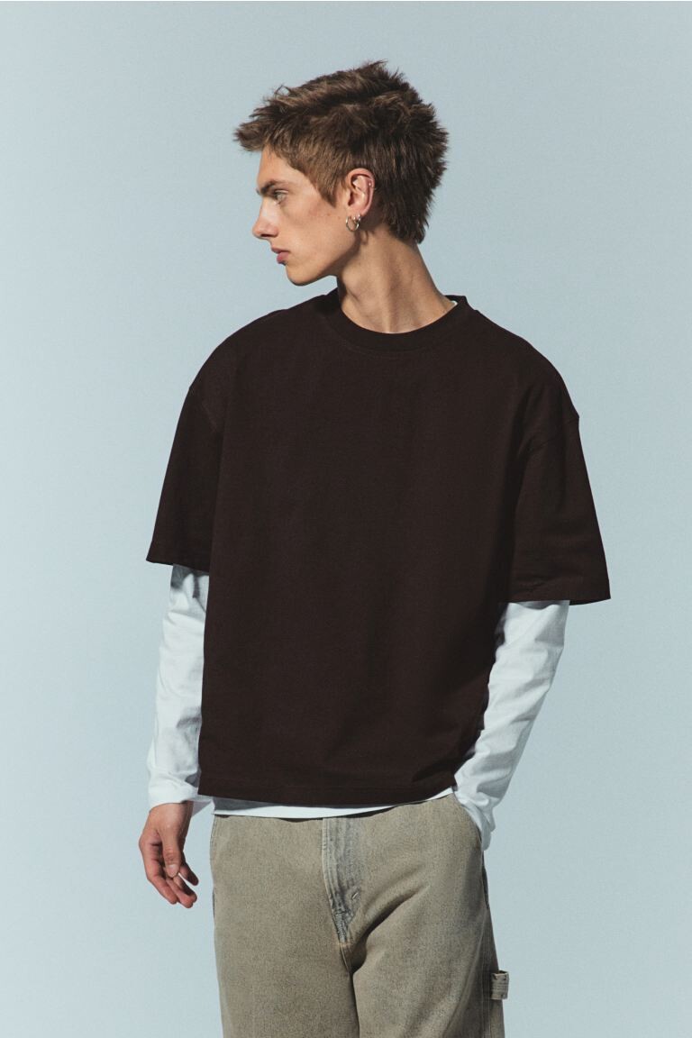 

Хлопковая футболка свободного кроя H&M, коричневый