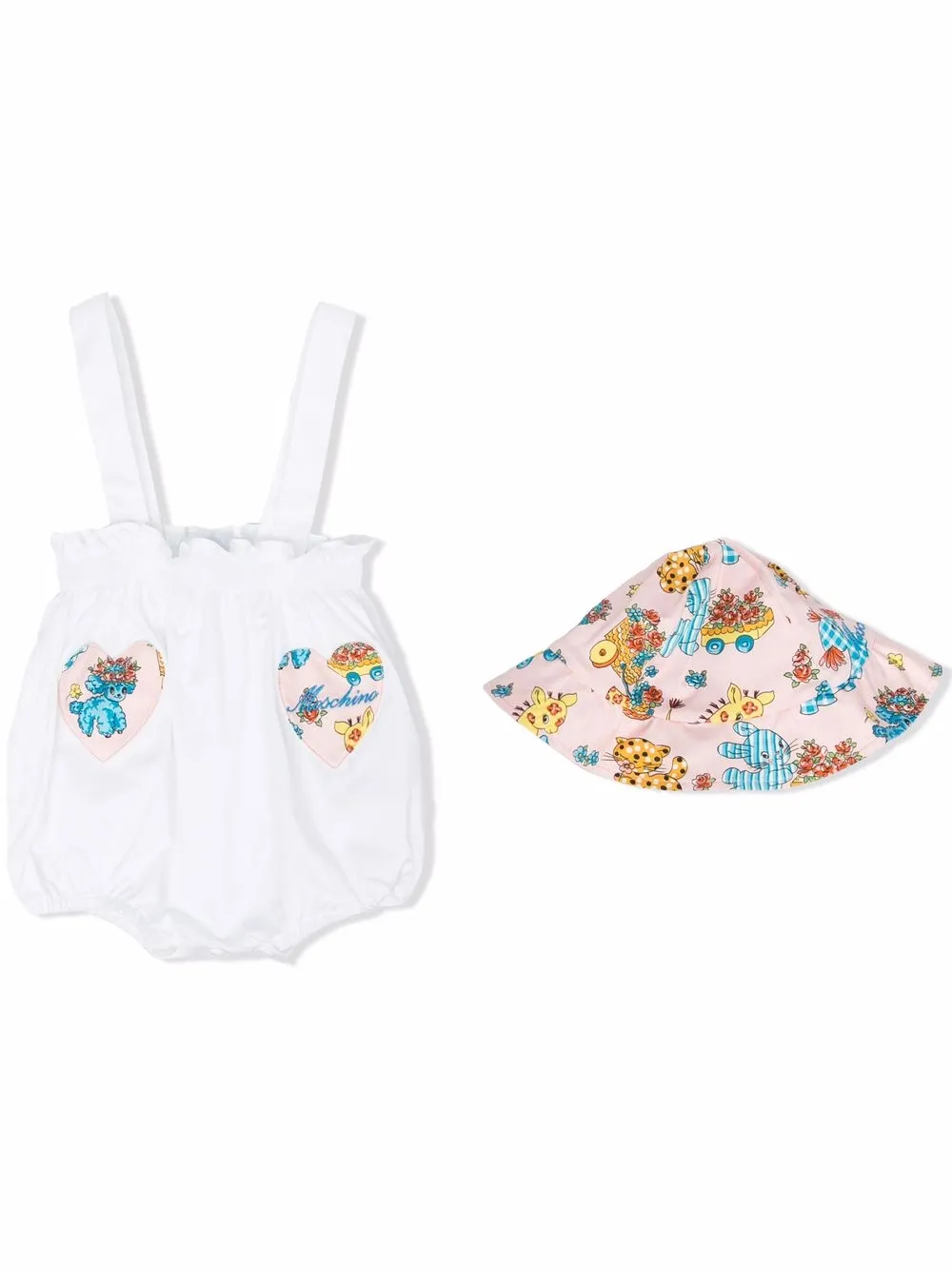 

Комплект из комбинезона и шапки бини с графичным принтом Moschino Kids, белый