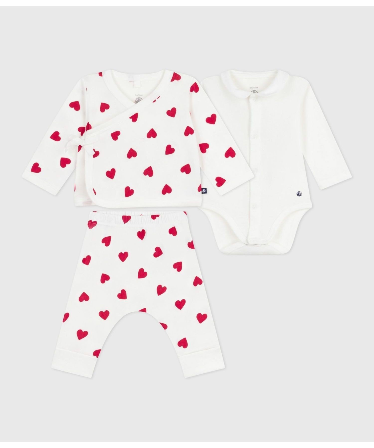 Комбинезон Детский набор из 3 предметов Petit Bateau, Off-white/Red
