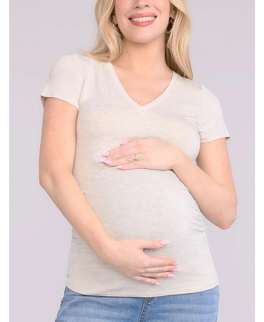 

Футболка для беременных с V-образным вырезом и присборенными боками, с короткими рукавами - Материнство Motherhood Maternity, Heather oatmeal, Серый, Футболка для беременных с V-образным вырезом и присборенными боками, с короткими рукавами - Материнство M