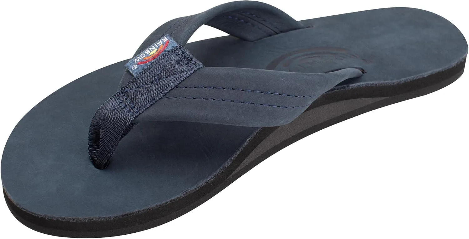 Мужские классические кожаные сандалии Радужные Rainbow Sandals, темно-синий