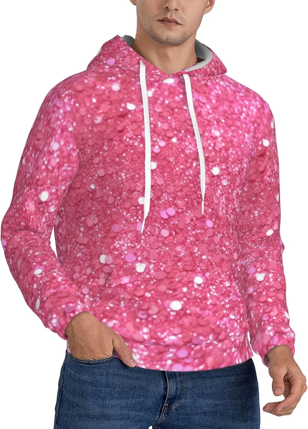 

Мужская флисовая толстовка с капюшоном, Casual, с длинным рукавом, Sparkling Pink Glitter KKLWEGU