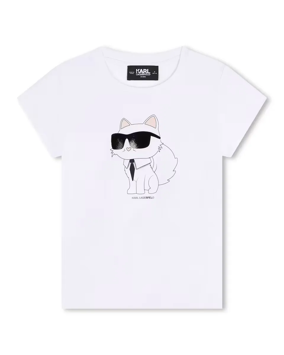 

Футболка для девочки с коротким рукавом и рисунком спереди Karl Lagerfeld Kids, белый