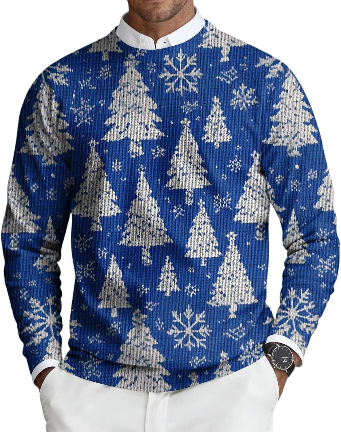 

Рождественский свитер для мужчин Vintage Graphic Holiday Outfit Ribbed Knit Crew Neck Xiaojmake