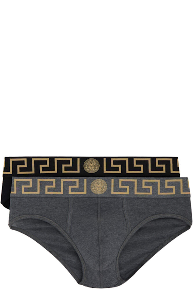 

Двойная упаковка трусов с черно-серым узором Greca Border Versace Underwear