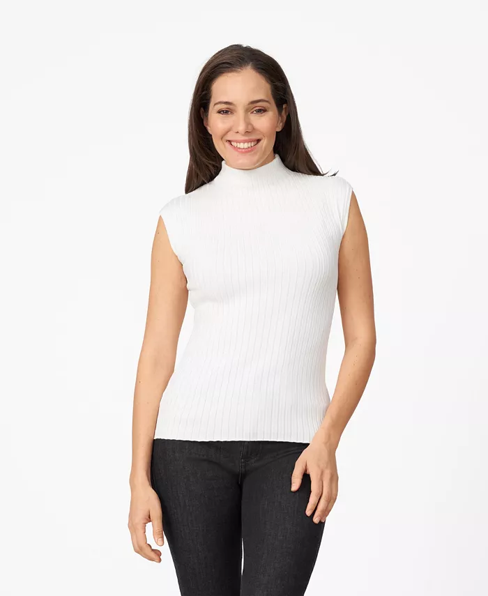 

Женский свитер с ребристой вязкой, высоким воротником и короткими рукавами Cable & Gauge, белый