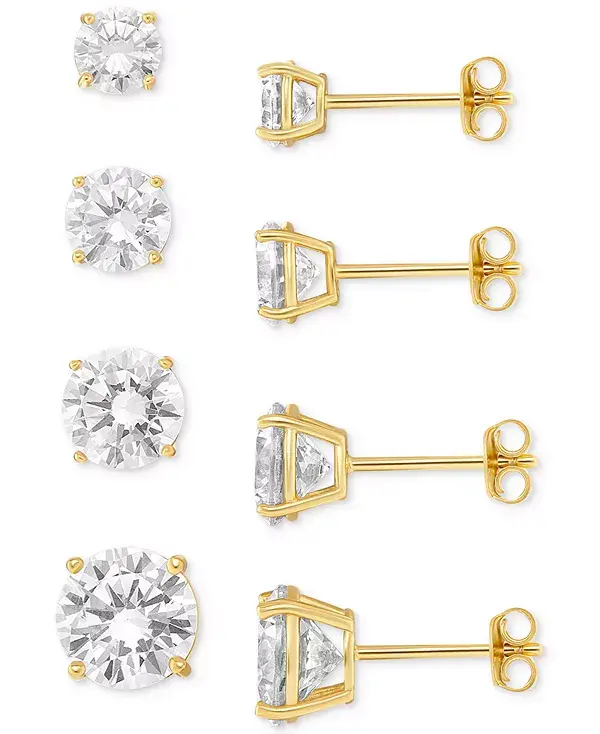 

Серьги-Гвоздики из 4-х предметов с кубическими цирконами, позолоченными 18-каратным золотом, с градуированными огранками, изготовлены для Macy's. Giani Bernini, gold